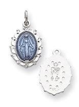 Sterling Silver Scalloped Oval Miraculous Religious Medal Pendant w/ Epoxy Resin