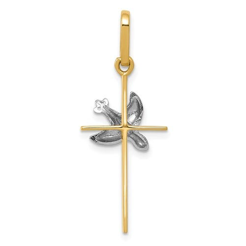 14k Two-tone Dove Cross Pendant