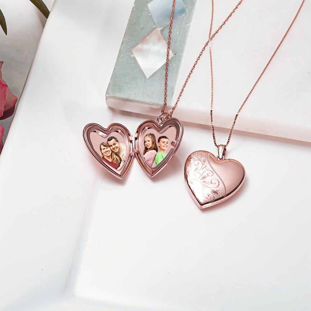 Rose Gold Plated Floral Heart Photo Locket