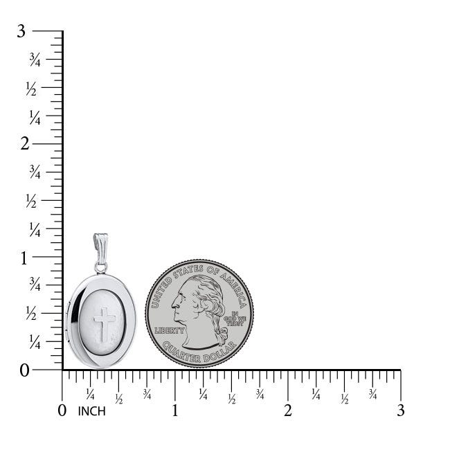 Sterling Silver Mother of Pearl Cross Oval Photo Locket
