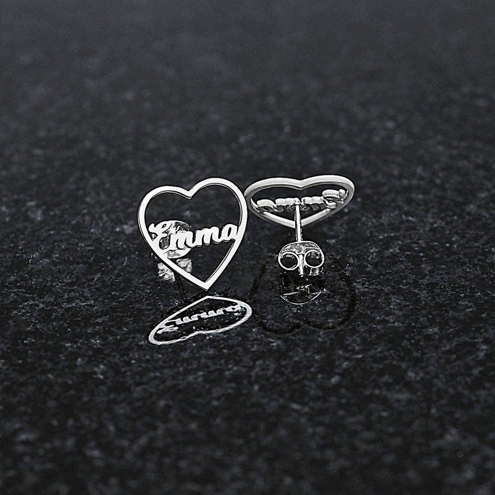 Heart Name Script Earrings