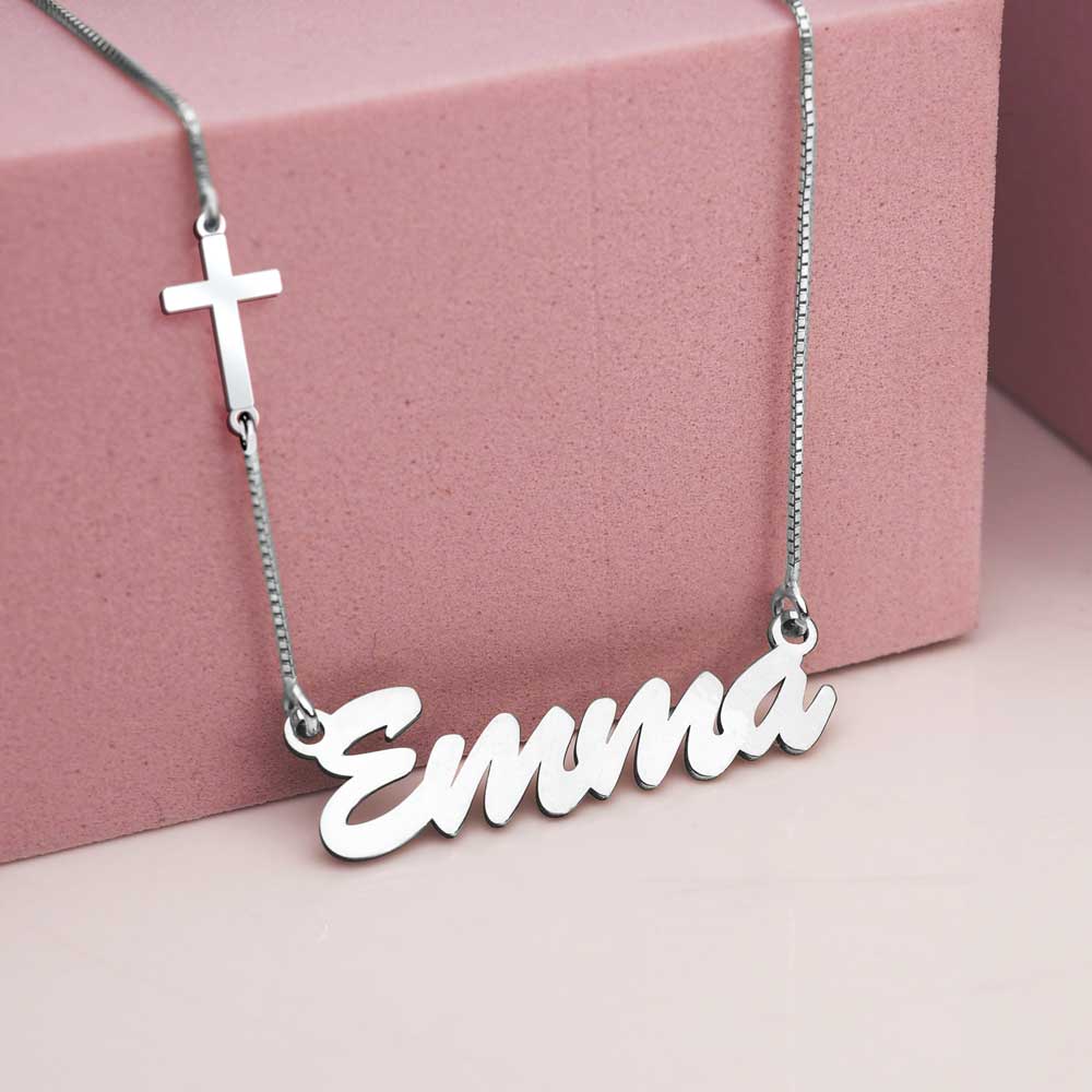 Cross Charm Personalized Name Necklace