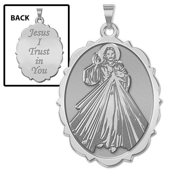 Divine Mercy Doubled Sided Scalloped Oval Religious Medal "EXCLUSIVE"