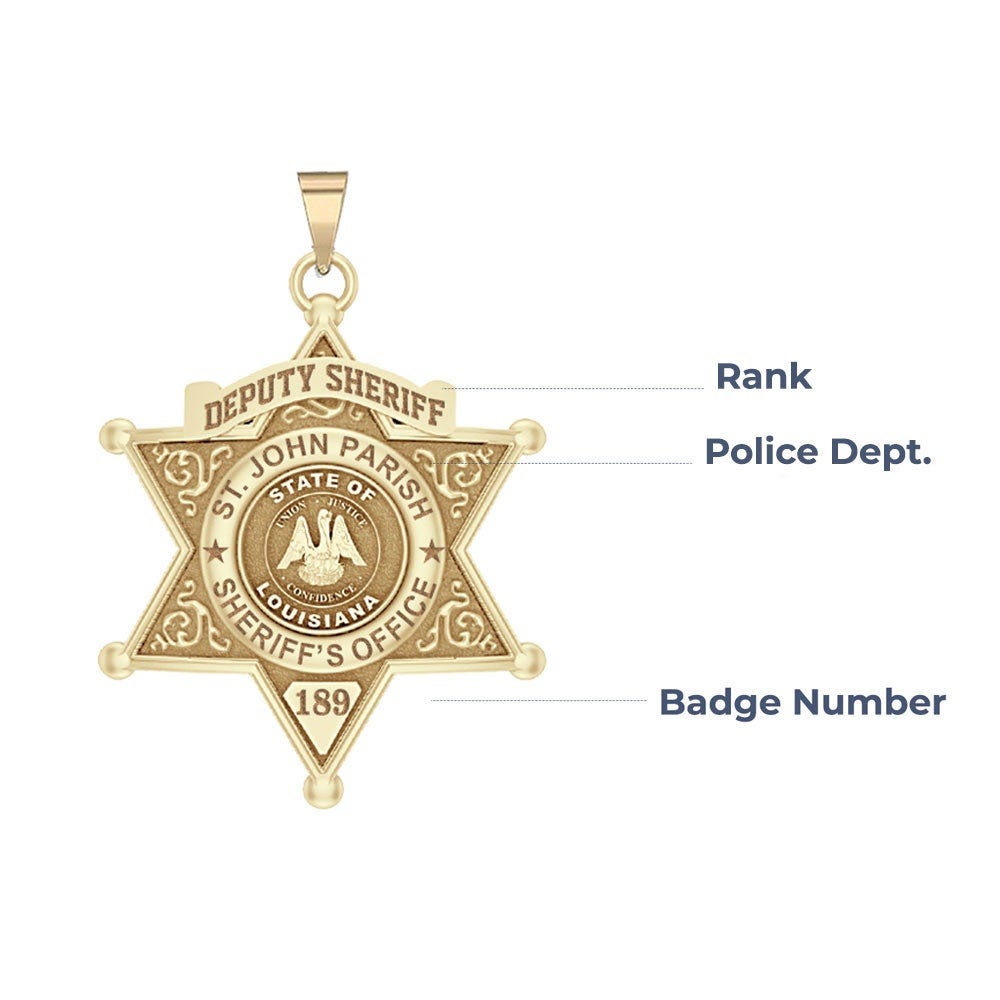 Personalized 6-Point Star Louisiana Sheriff Badge with Rank, Number & Dept.