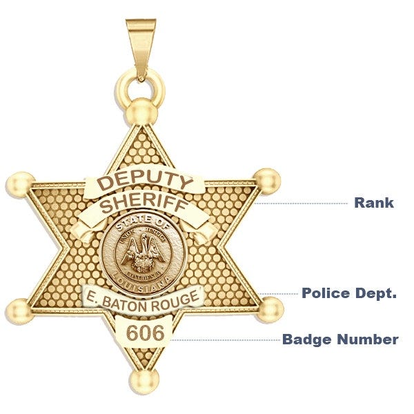 Personalized 6-Point Star Louisiana Sheriff Badge with Rank, Number & Dept.
