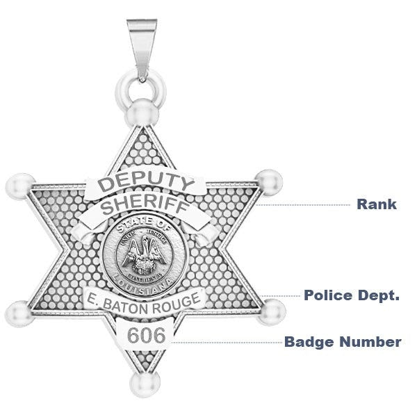 Personalized 6-Point Star Louisiana Sheriff Badge with Rank, Number & Dept.