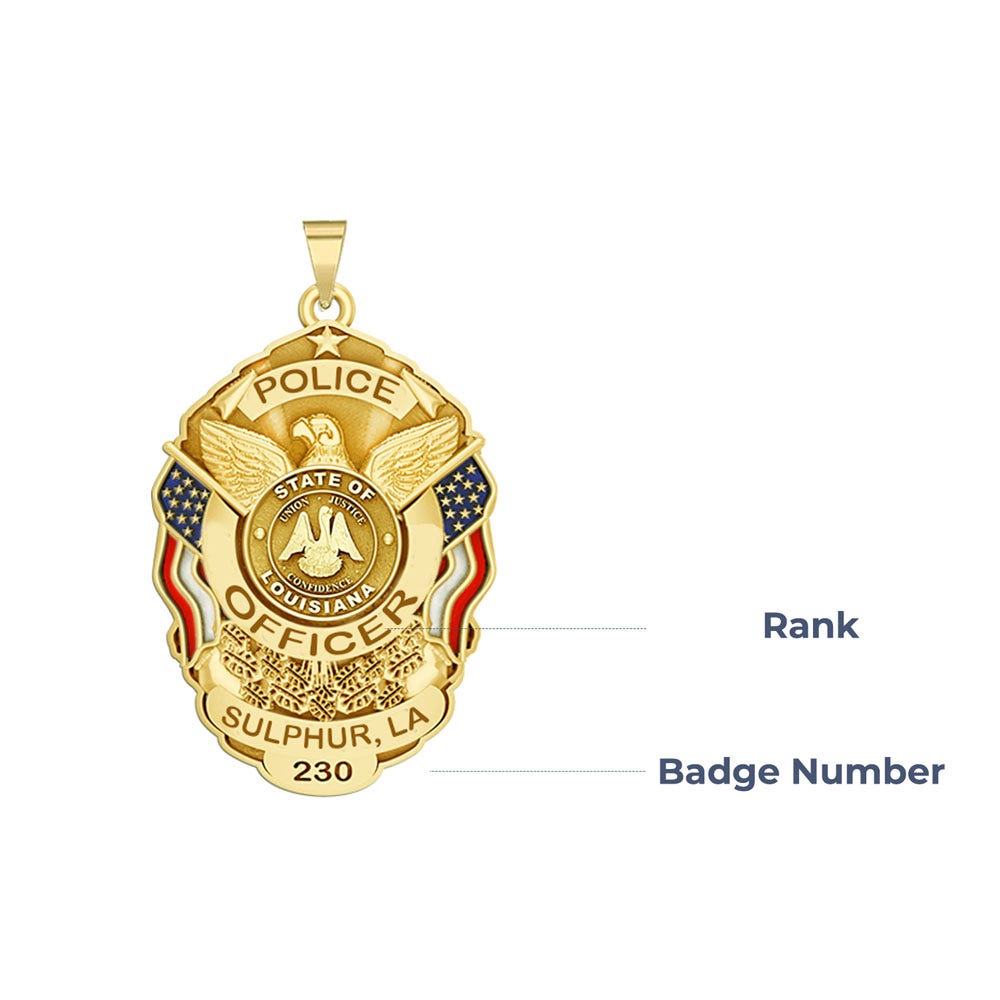 Personalized Sulphur Louisiana Police Badge with Your Rank, Number & Department