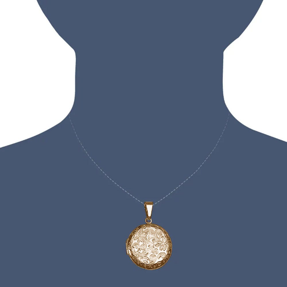 Round Floral Photo Locket with 18" Chain