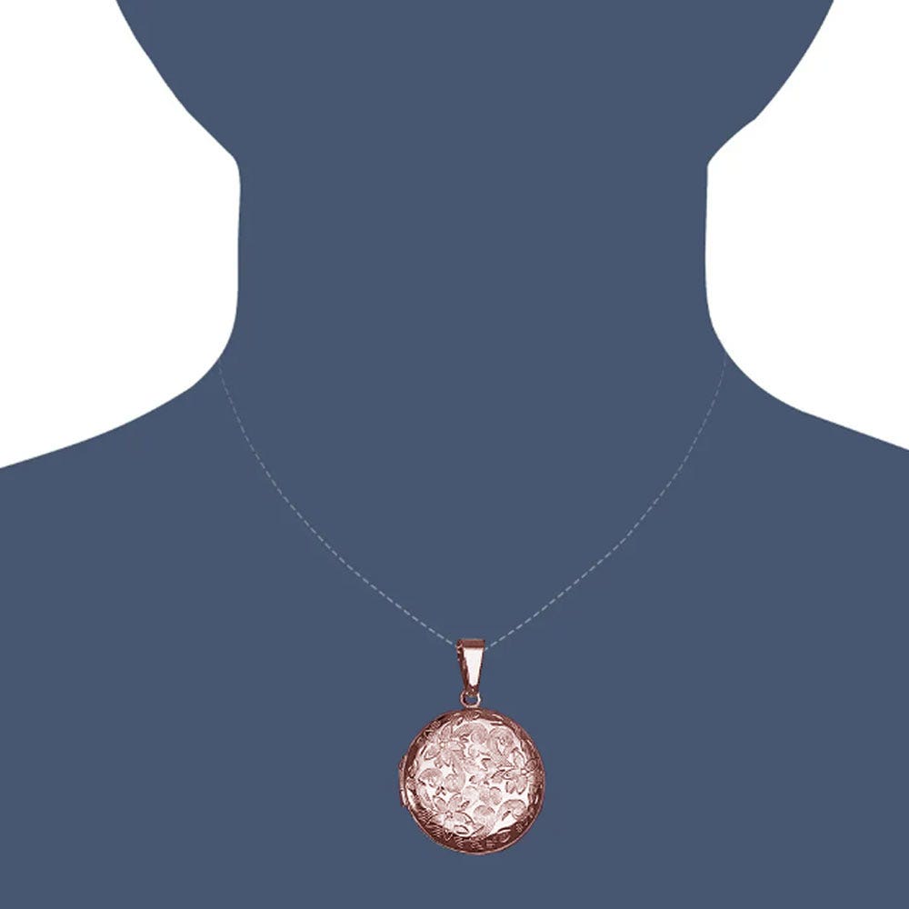 Round Floral Photo Locket with 18" Chain