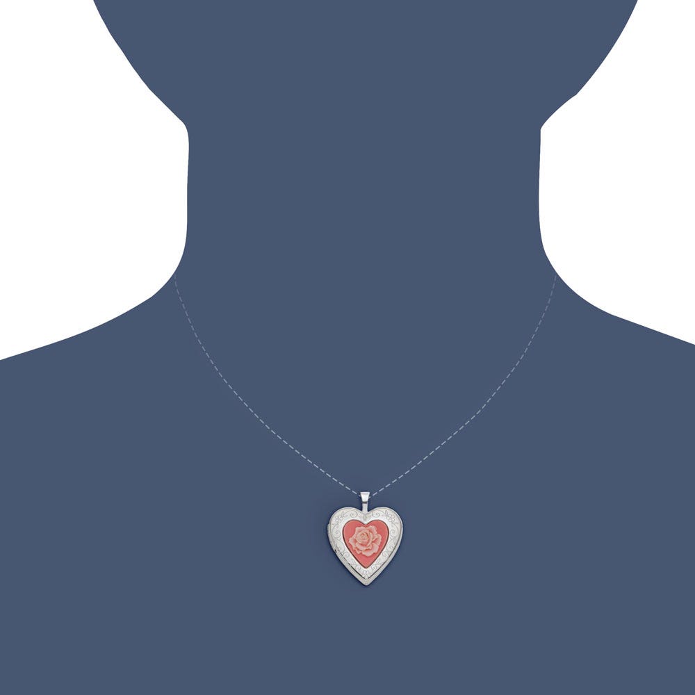 Sterling Silver Rose Cameo Heart Photo Locket