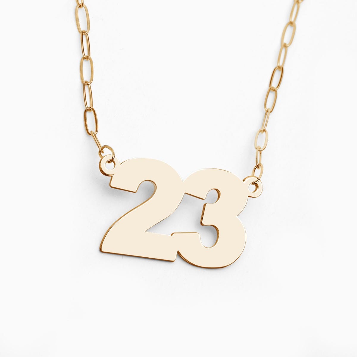 High Polished Number Woman's Necklace with 16 Inch Paperclip Chain