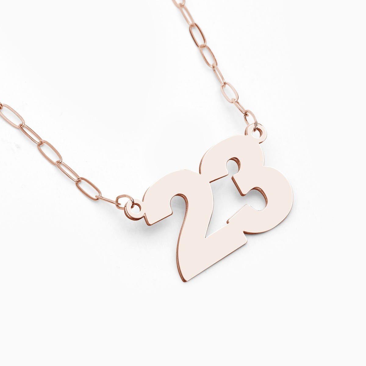 High Polished Number Woman's Necklace with 16 Inch Paperclip Chain