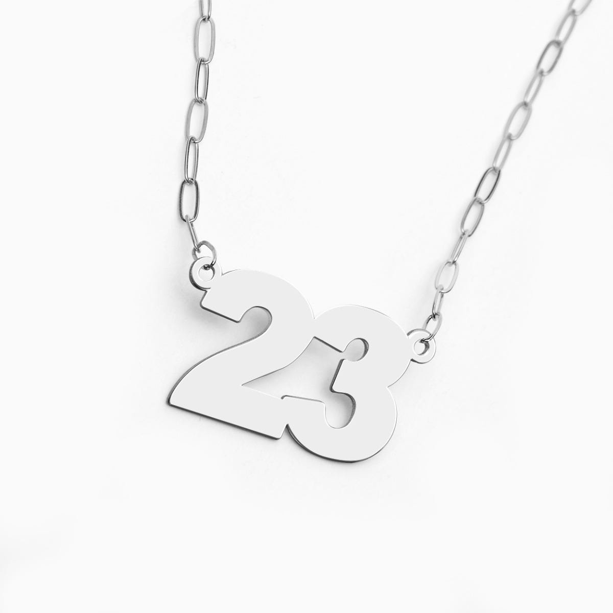 High Polished Number Woman's Necklace with 16 Inch Paperclip Chain