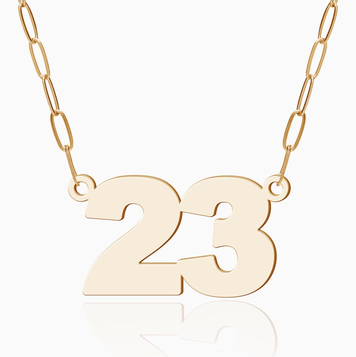 High Polished Number Woman's Necklace with 16 Inch Paperclip Chain