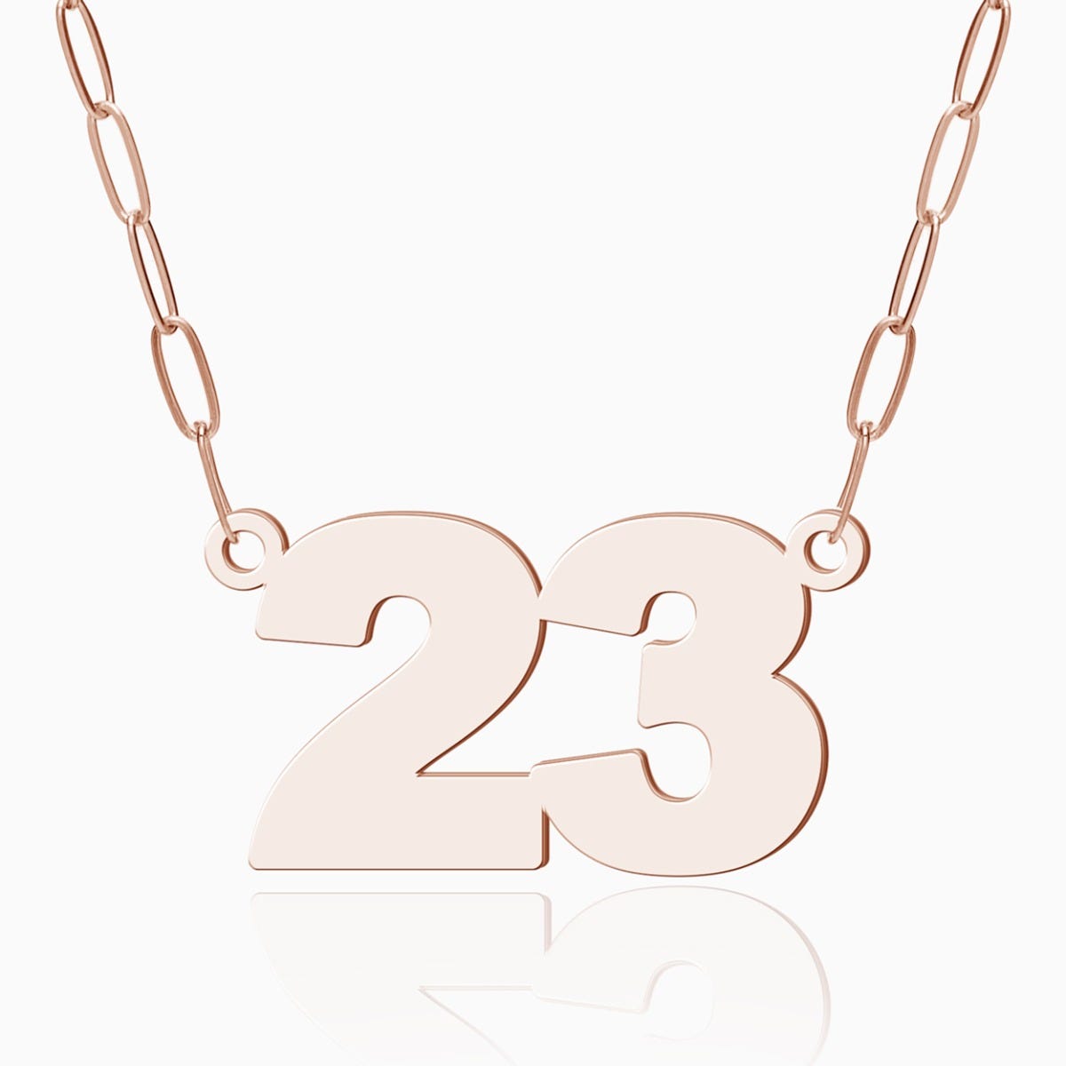 High Polished Number Woman's Necklace with 16 Inch Paperclip Chain
