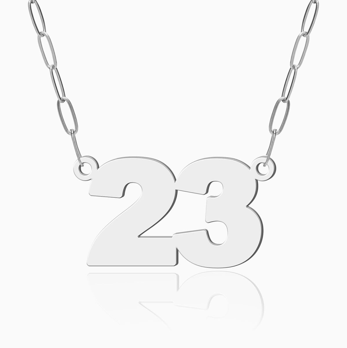 High Polished Number Woman's Necklace with 16 Inch Paperclip Chain