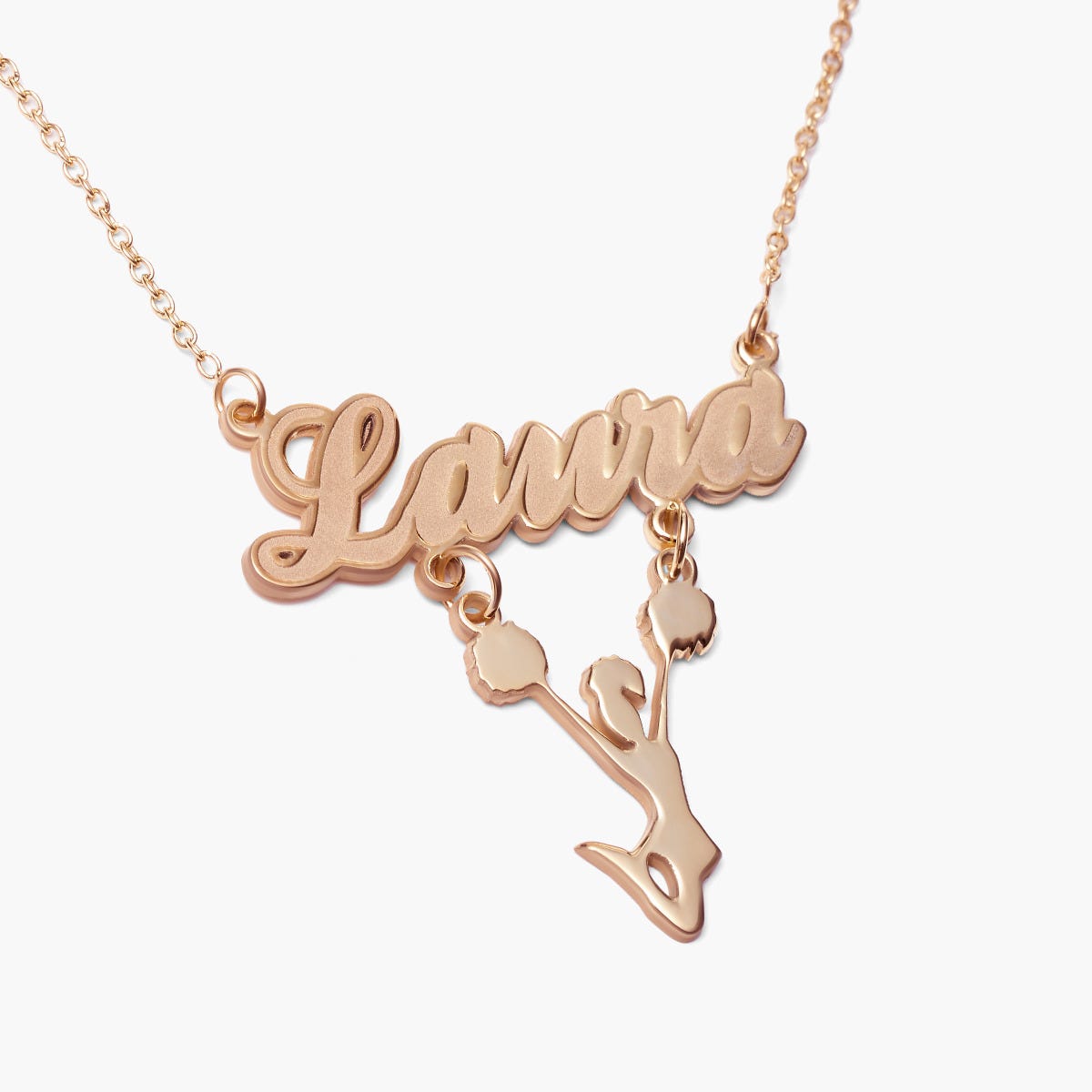 Script Name Necklace with Cheerleader Charm