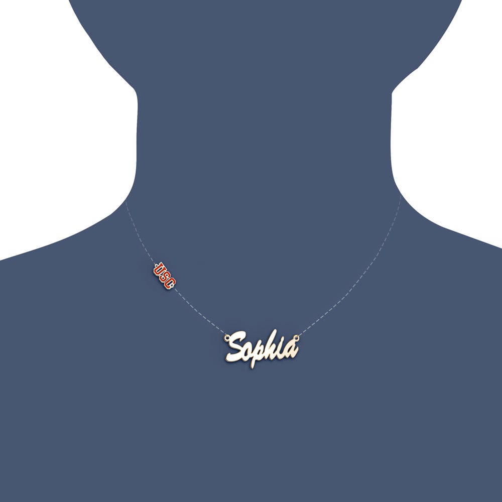 USC Color Enamel Custom Charm Name Necklace