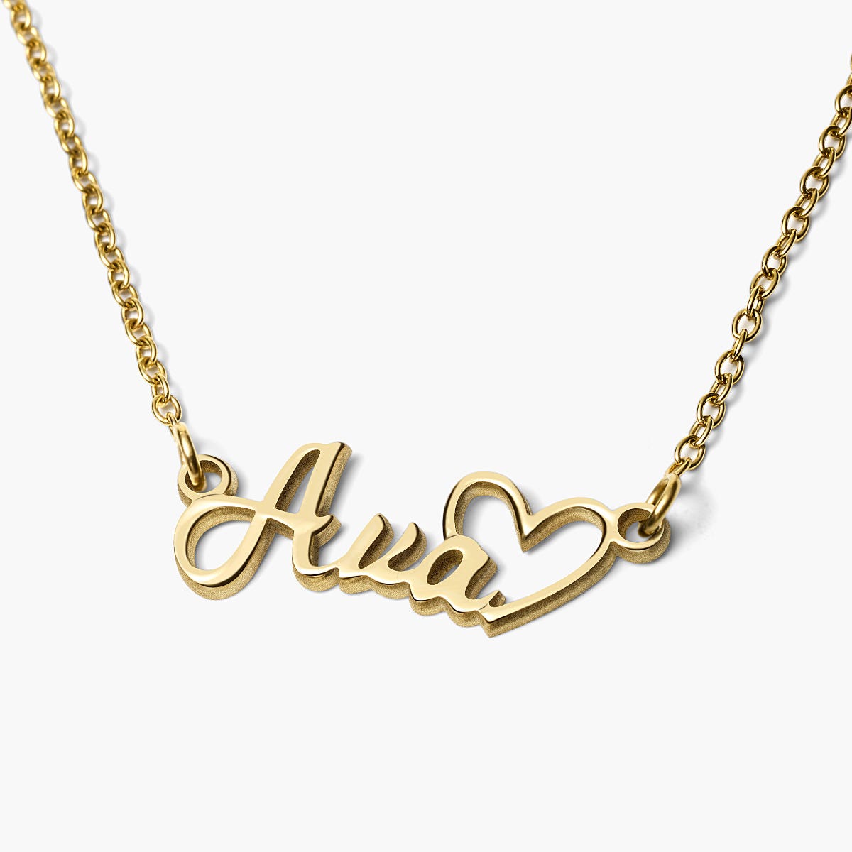 Personalized Script Name Necklace with Open Heart - Chain Included