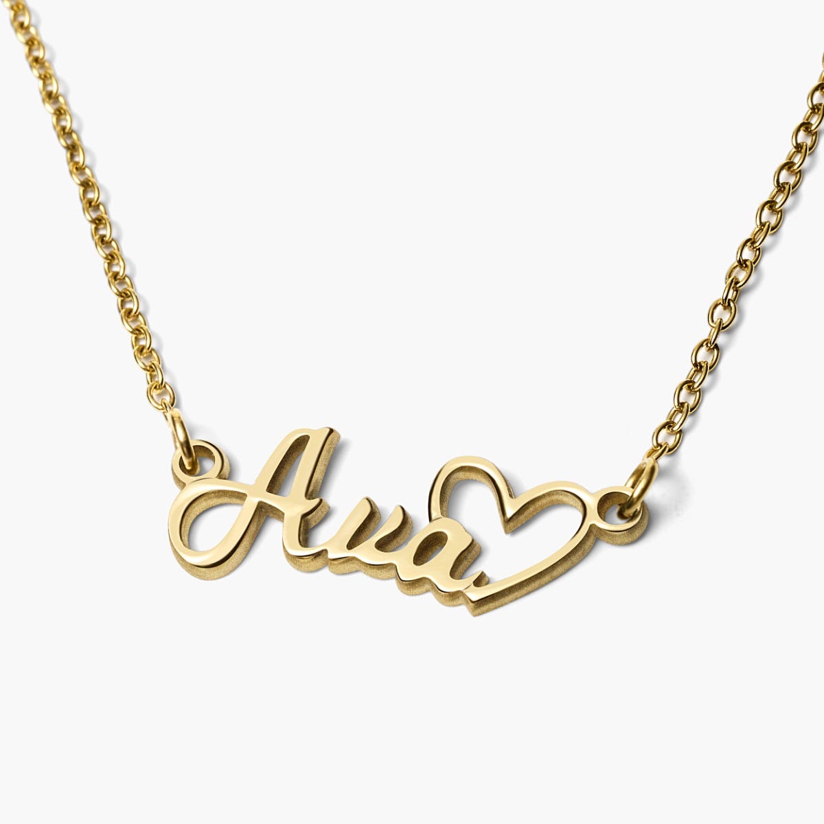 Personalized Script Name Necklace with Open Heart - Chain Included