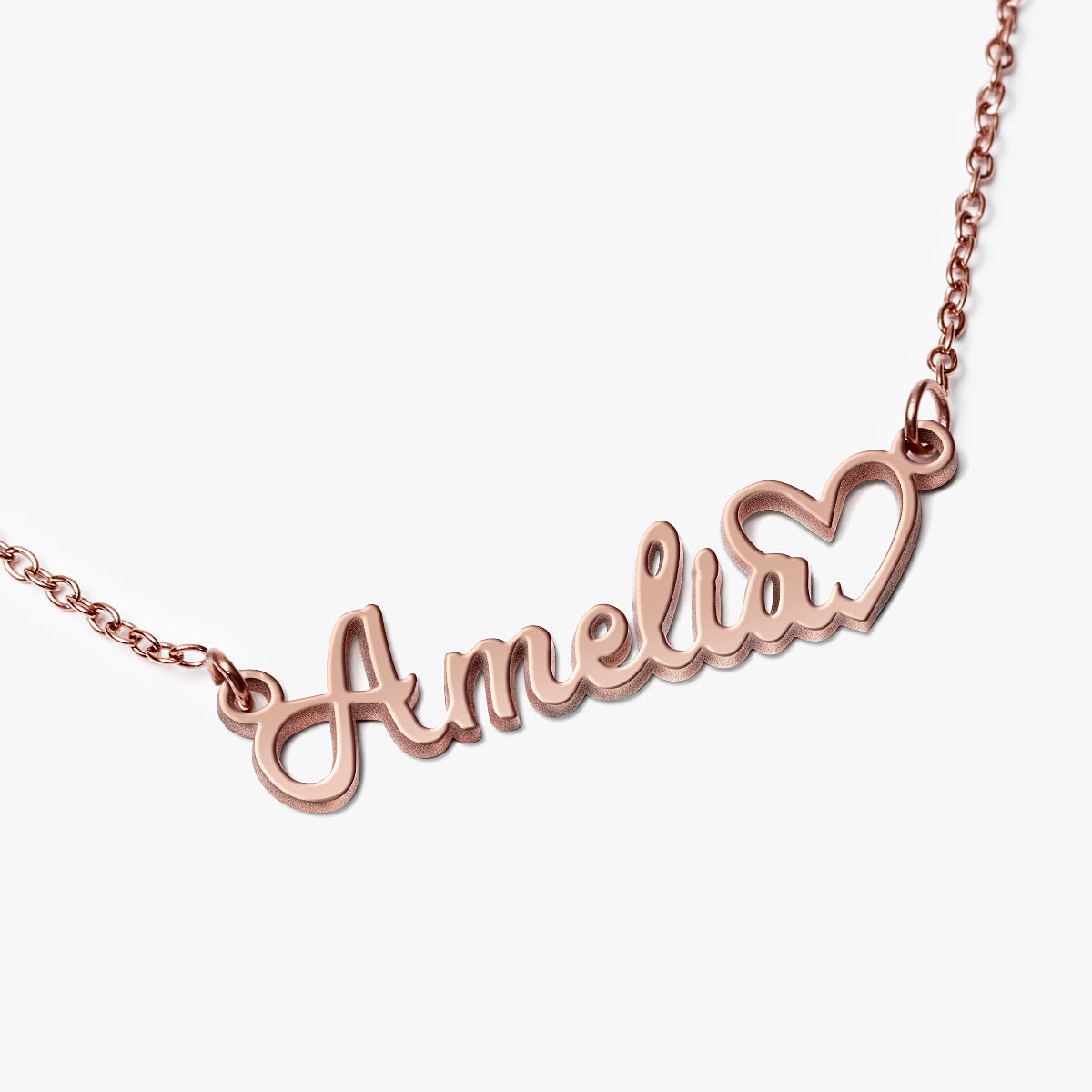 Personalized Script Name Necklace with Open Heart - Chain Included