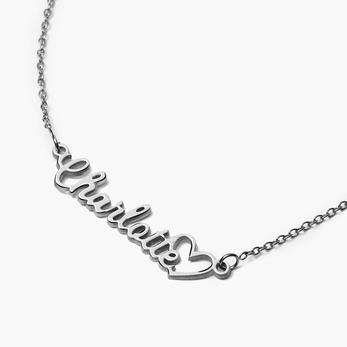 Personalized Script Name Necklace with Open Heart - Chain Included