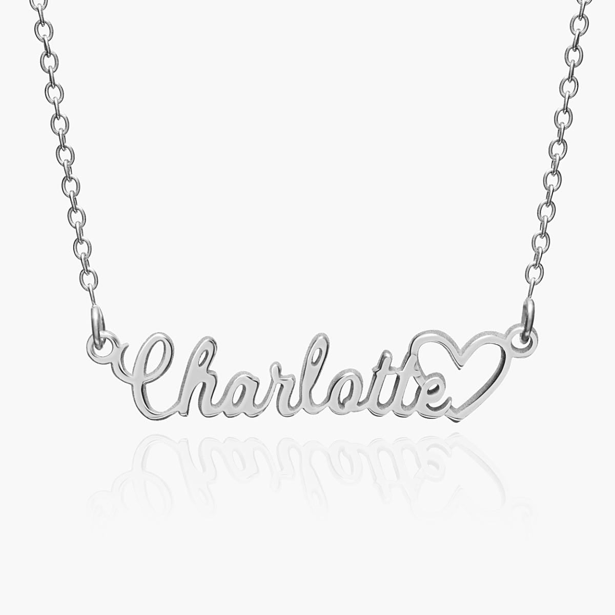 Personalized Script Name Necklace with Open Heart - Chain Included