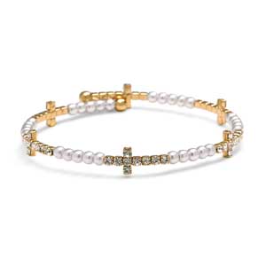 Cross CZ Pearl Bead Bracelet