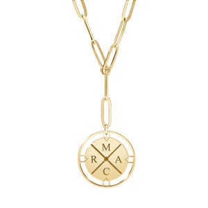 Compass Initial Paper Clip Necklace