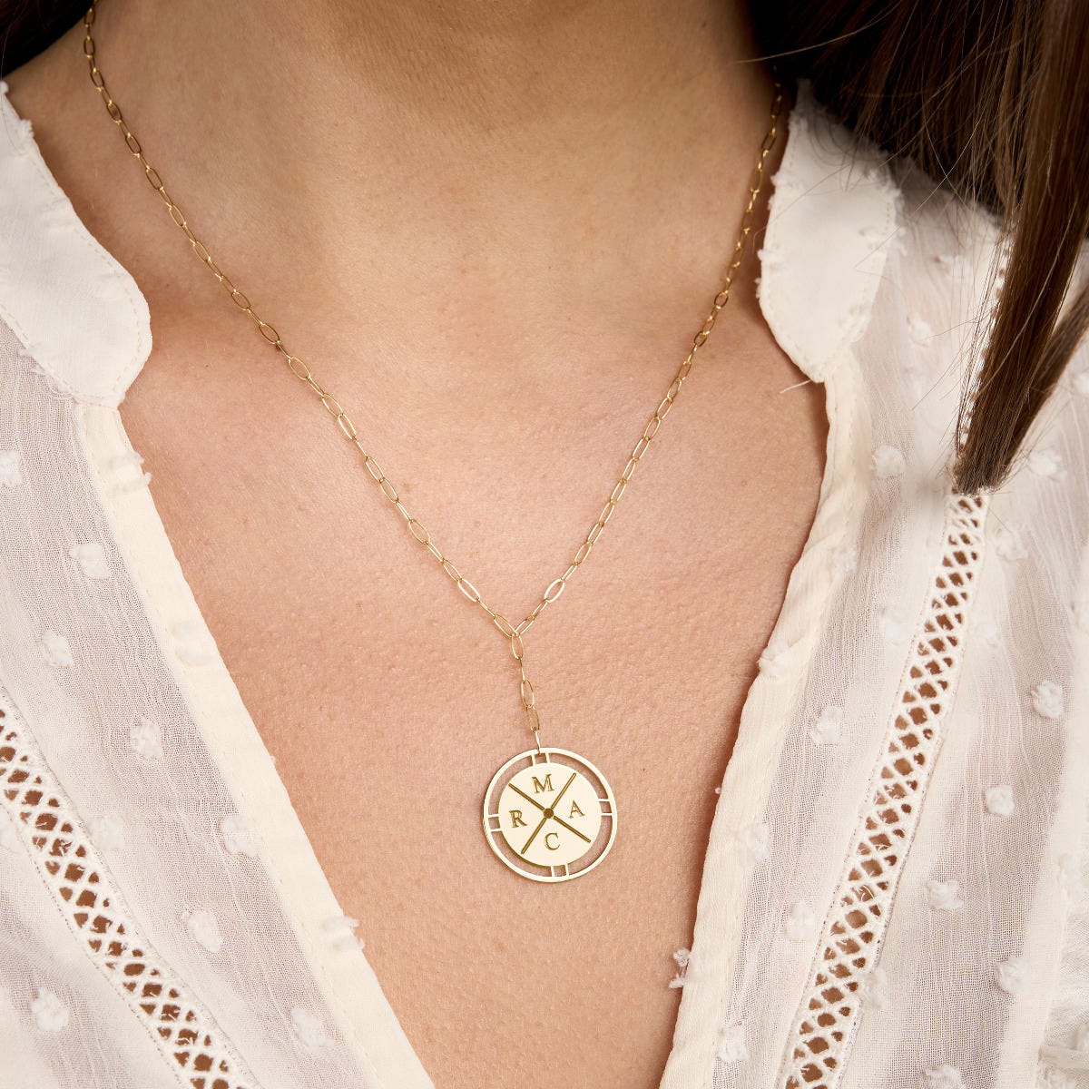 Compass Initial Paper Clip Necklace