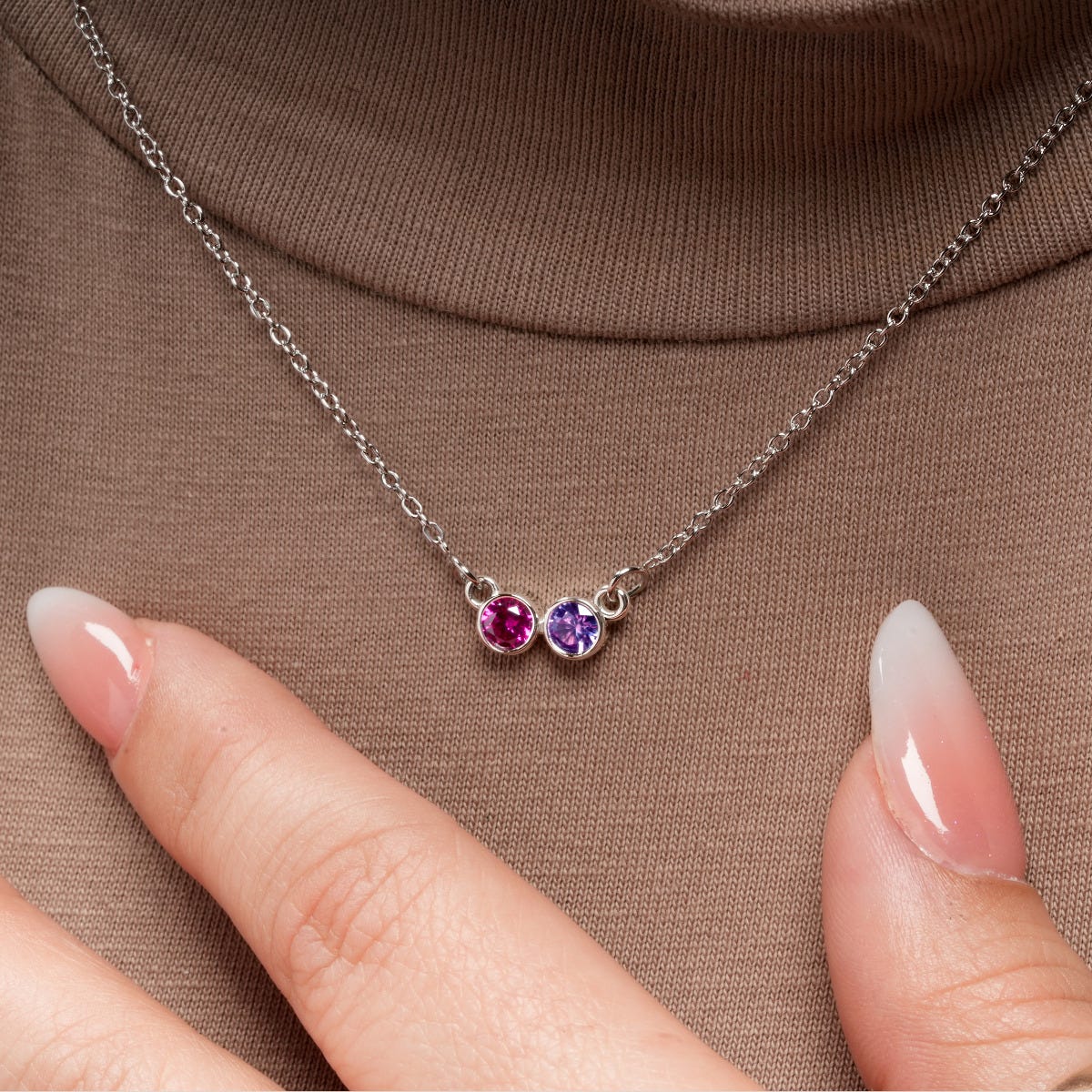 Circle Shaped Mothers Birthstone Necklace