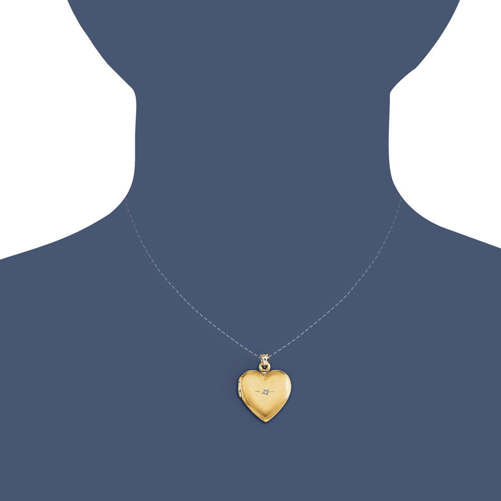 Solid 14K Yellow Gold Heart Photo Locket with Diamond