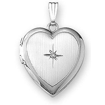 14k White Gold Heart Photo Locket with Diamond