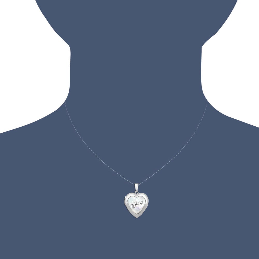 14k White Gold Mother Of Pearl Heart Photo Locket