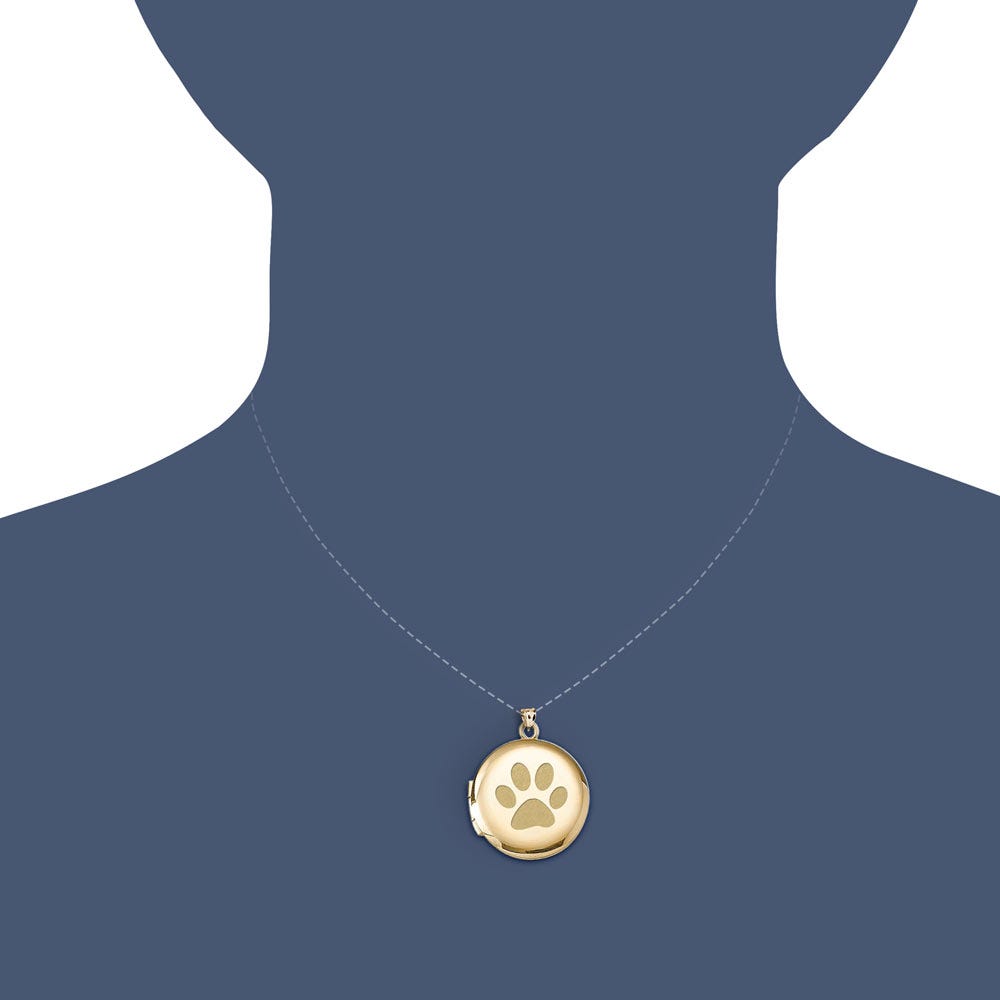 Solid 14k Yellow Gold Dog's Paw Print Round Photo Locket