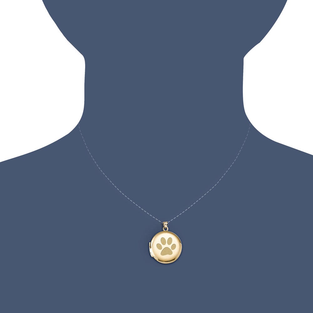 Solid 14k Yellow Gold Dog's Paw Print Round Photo Locket