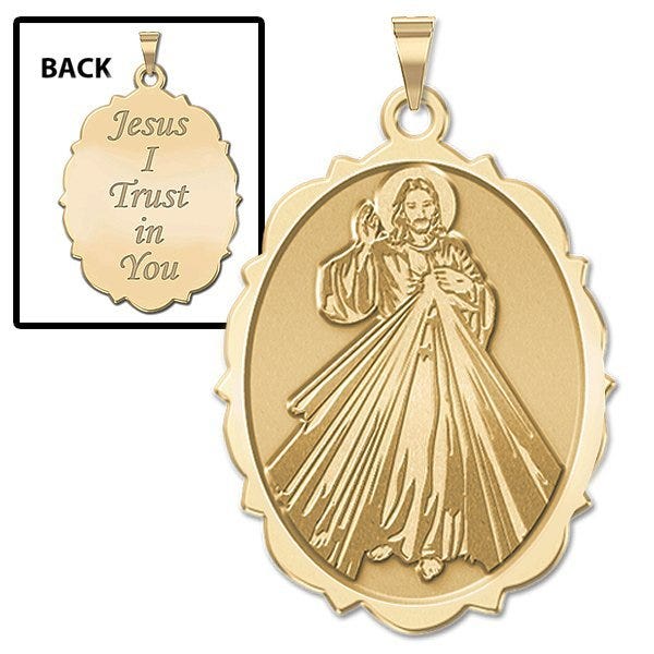 Divine Mercy Doubled Sided Scalloped Oval Religious Medal "EXCLUSIVE"
