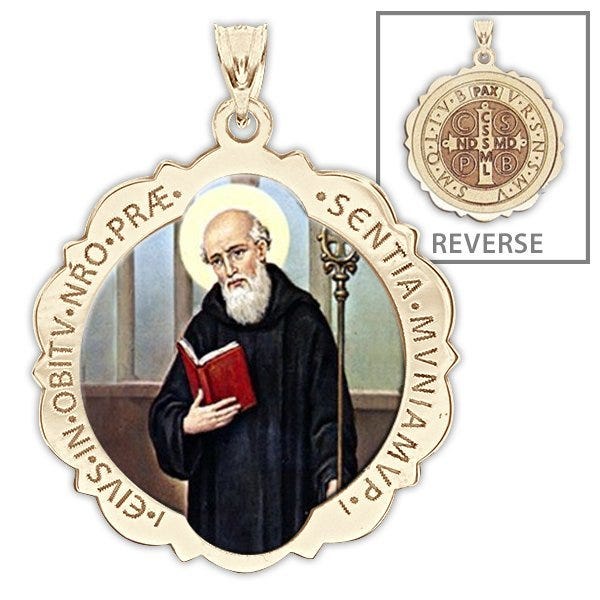 Saint Benedict Scalloped Round Religious Medal "Color EXCLUSIVE"
