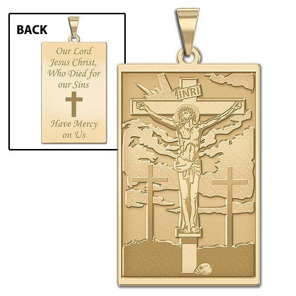 "The Crucifixion of Jesus" Doubled Sided Rectangle Religious Medal "EXCLUSIVE"