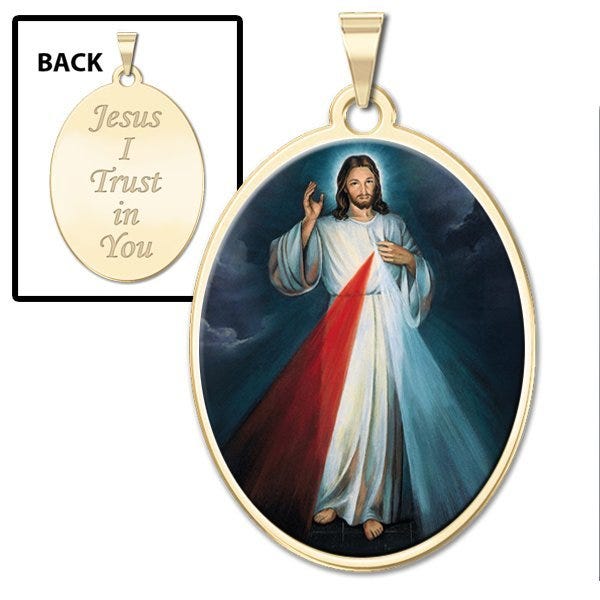 Divine Mercy Double Sided Oval Religious Medal " Color EXCLUSIVE"