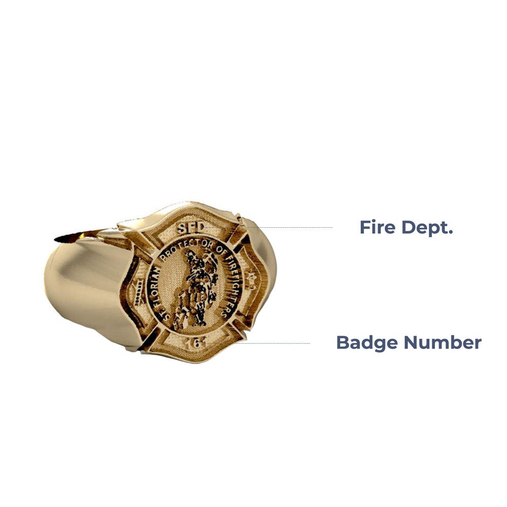 Personalized Saint Florian Firefigher Badge Ring