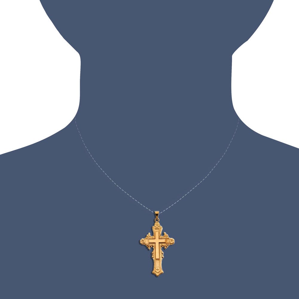 14K YELLOW GOLD LARGE FANCY CROSS PENDANT