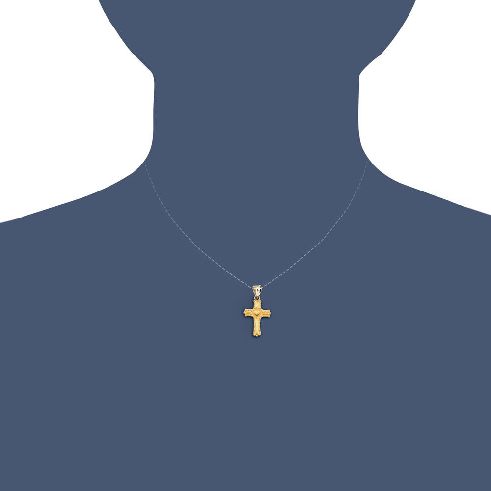 14K YELLOW GOLD CHILD'S CROSS PENDANT W/HEART