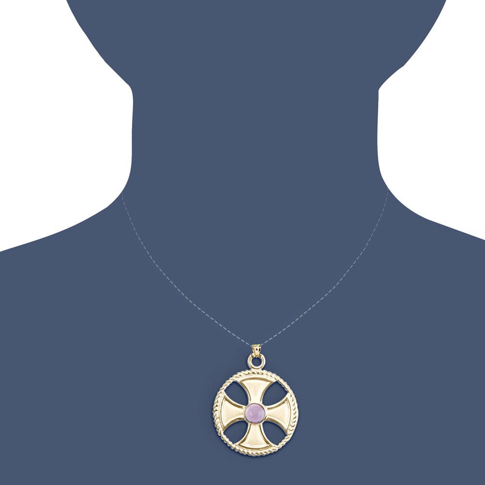 GENUINE AMETHYST MALTESE ROPE CROSS