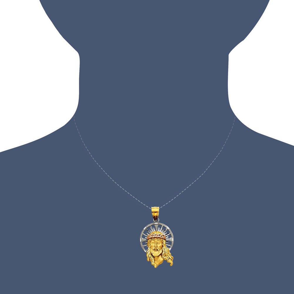 14K Tri-Color Jesus Head with Diamond Cut Halo