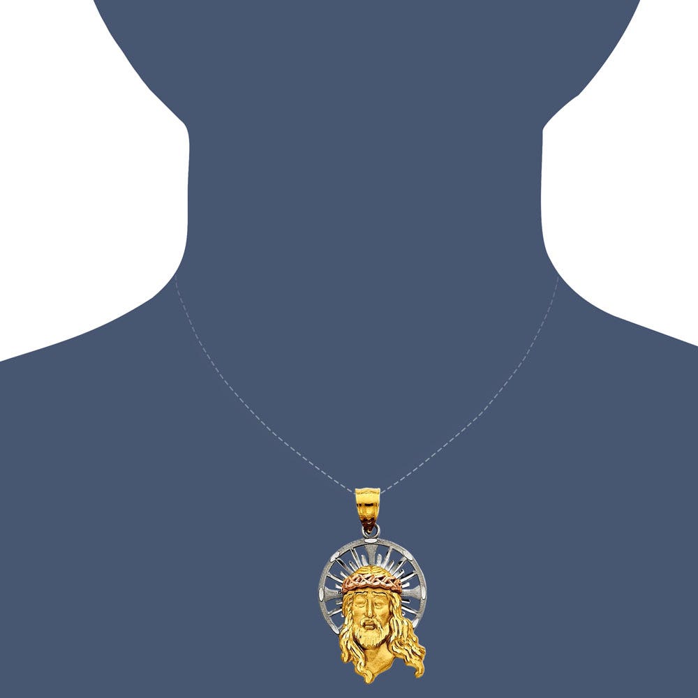 14K Tri-Color Jesus Head with Diamond Cut Halo