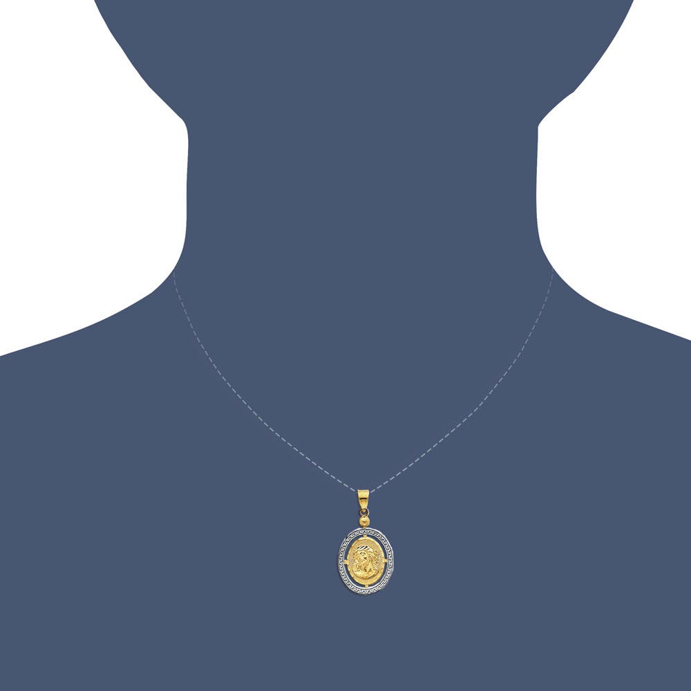 14K Tri-Color Ecce Homo / Our Lady Guadalupe Oval w/ Greek Key Border