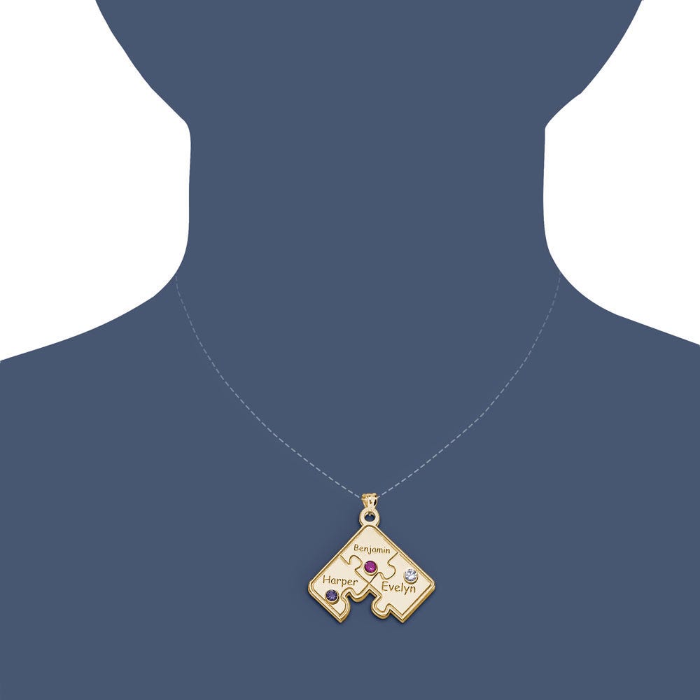 Personalized Family Three Piece Jigsaw Puzzle Pendant- Includes 18 inch Chain