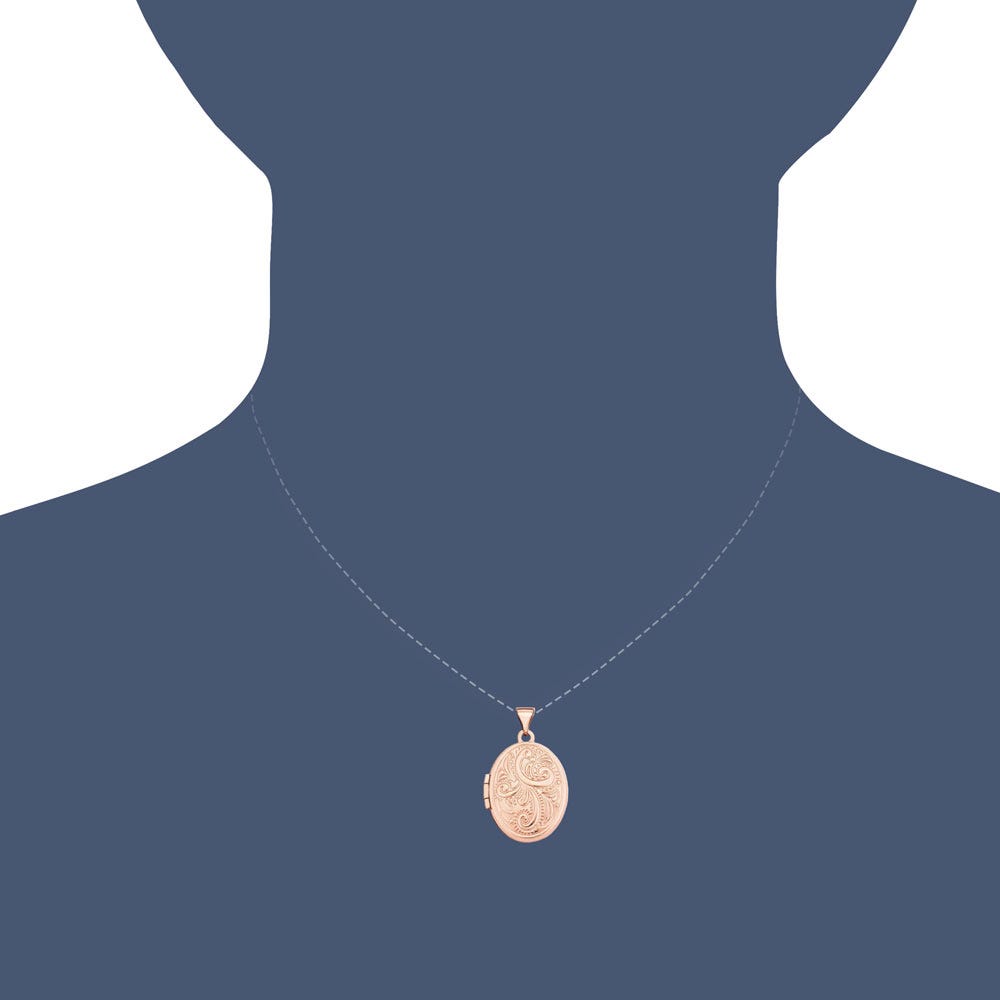 14k Rose Gold Floral Oval Photo Locket