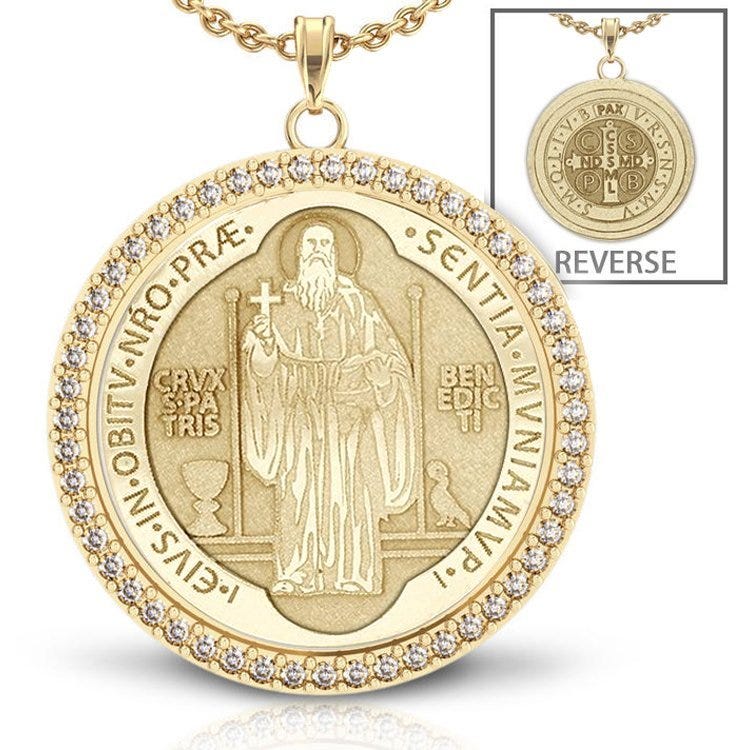 Saint Benedict Diamond Studded Round Religious Jubilee Medal - "EXCLUSIVE"